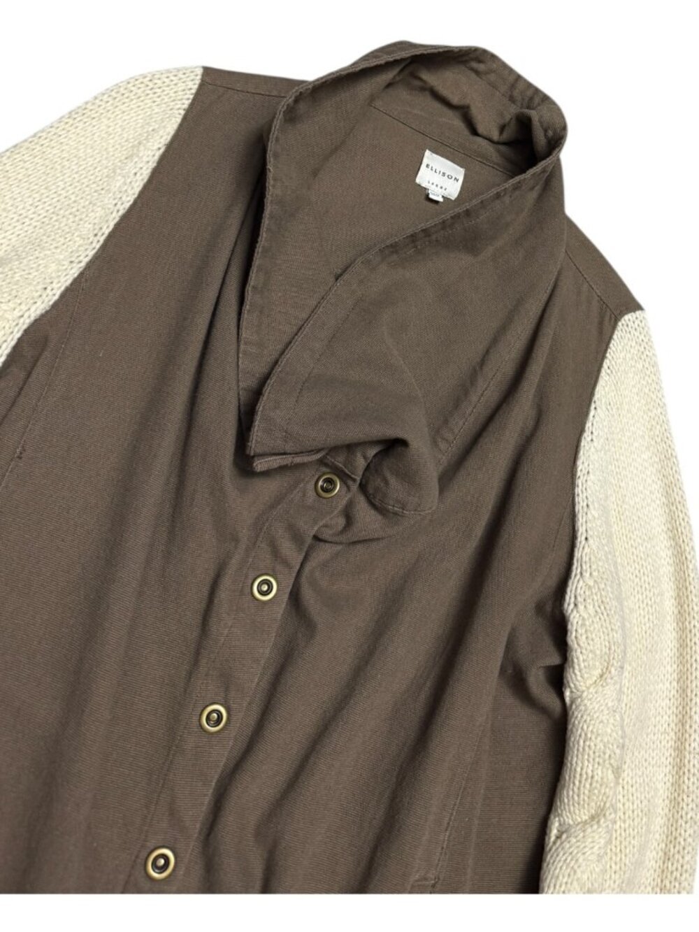 ELLISON Khaki Knit Sleeve Luxury Designer Casual Sweater Jacket Shacket Womens L - Picture 2 of 7